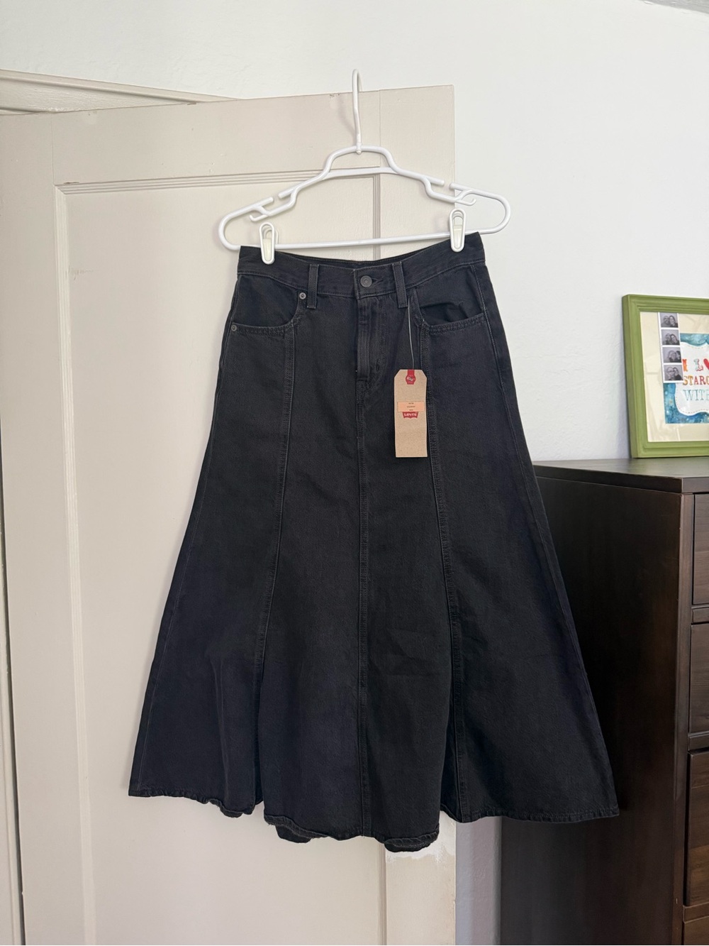 Levi's Black Denim A-Line Midi Skirt